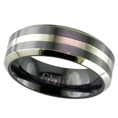 Zirconium Ring with Natural Chamfered Edges and Natural Central Groove